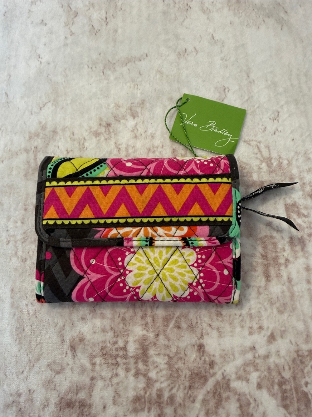 Vera Bradley Quilted Floral Zigzag Wallet - Pink, Yellow & Green